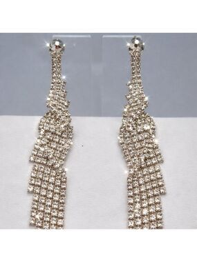Bridal Long Sparkly 5" Rhinestone Waterfall Shoulder Duster Earrings